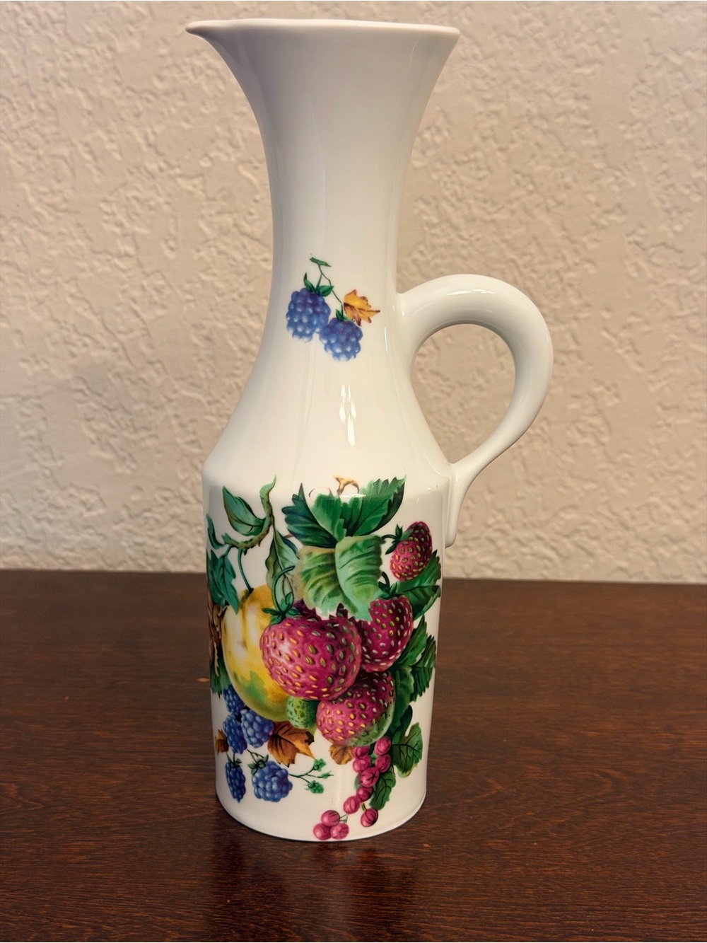 Vintage Naaman Israel Porcelain Wine Carafe Pitcher Fruit Berries Design Handle